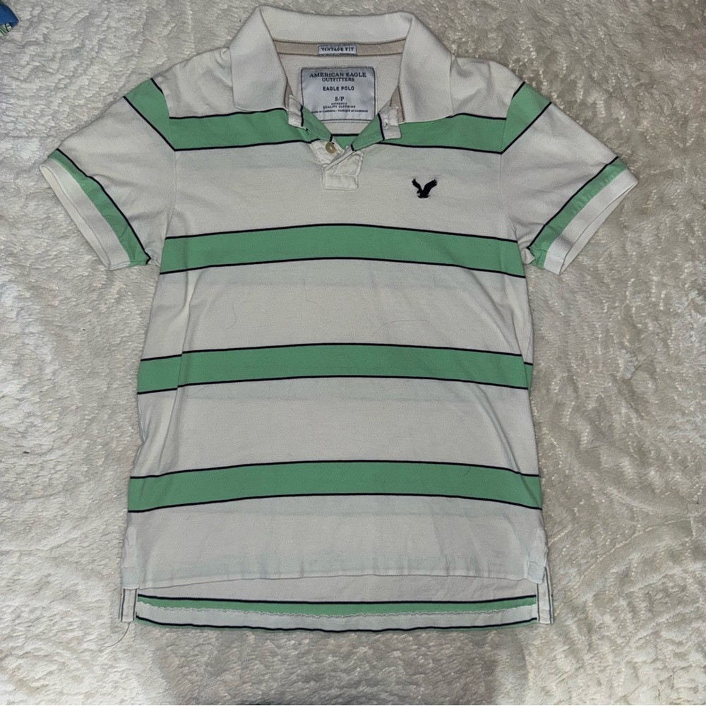 American Eagle Vintage Fit Polo Shirt Size small y2k green and white Sharp